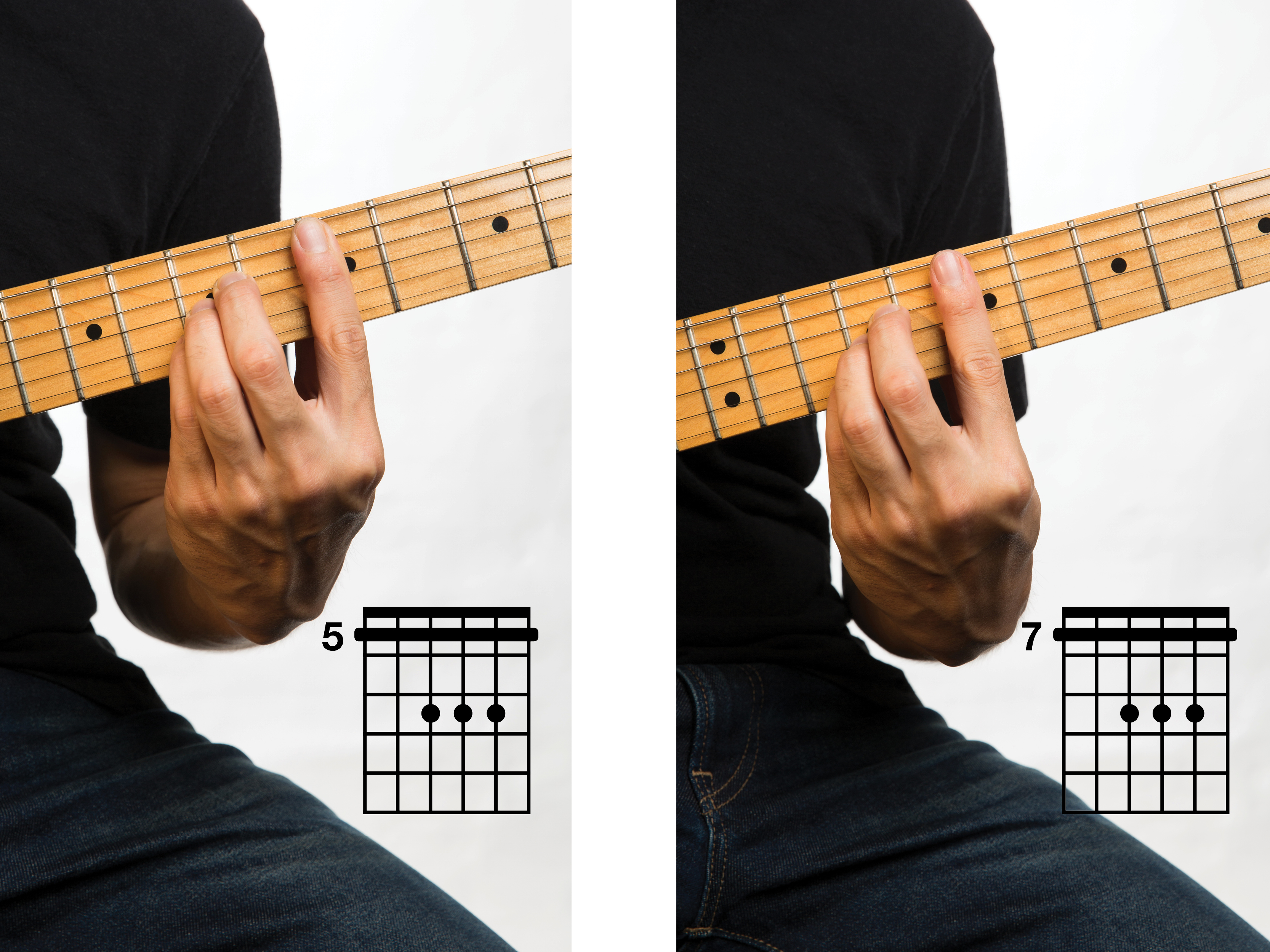 Barred D major and E major chords