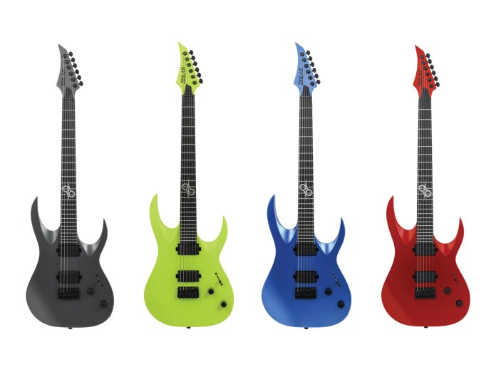 Solar Guitars A2.6C Gun Metal Matte, Lemon Neon, Blue Metallic Matte and Blood Tangerine Matte