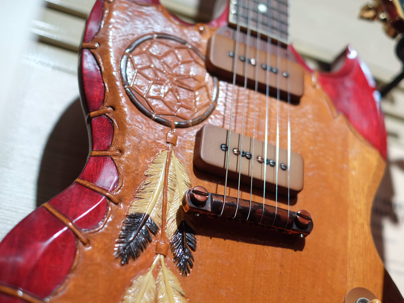 SG Standard Hand-Carved "Feathers & Leathers" Art