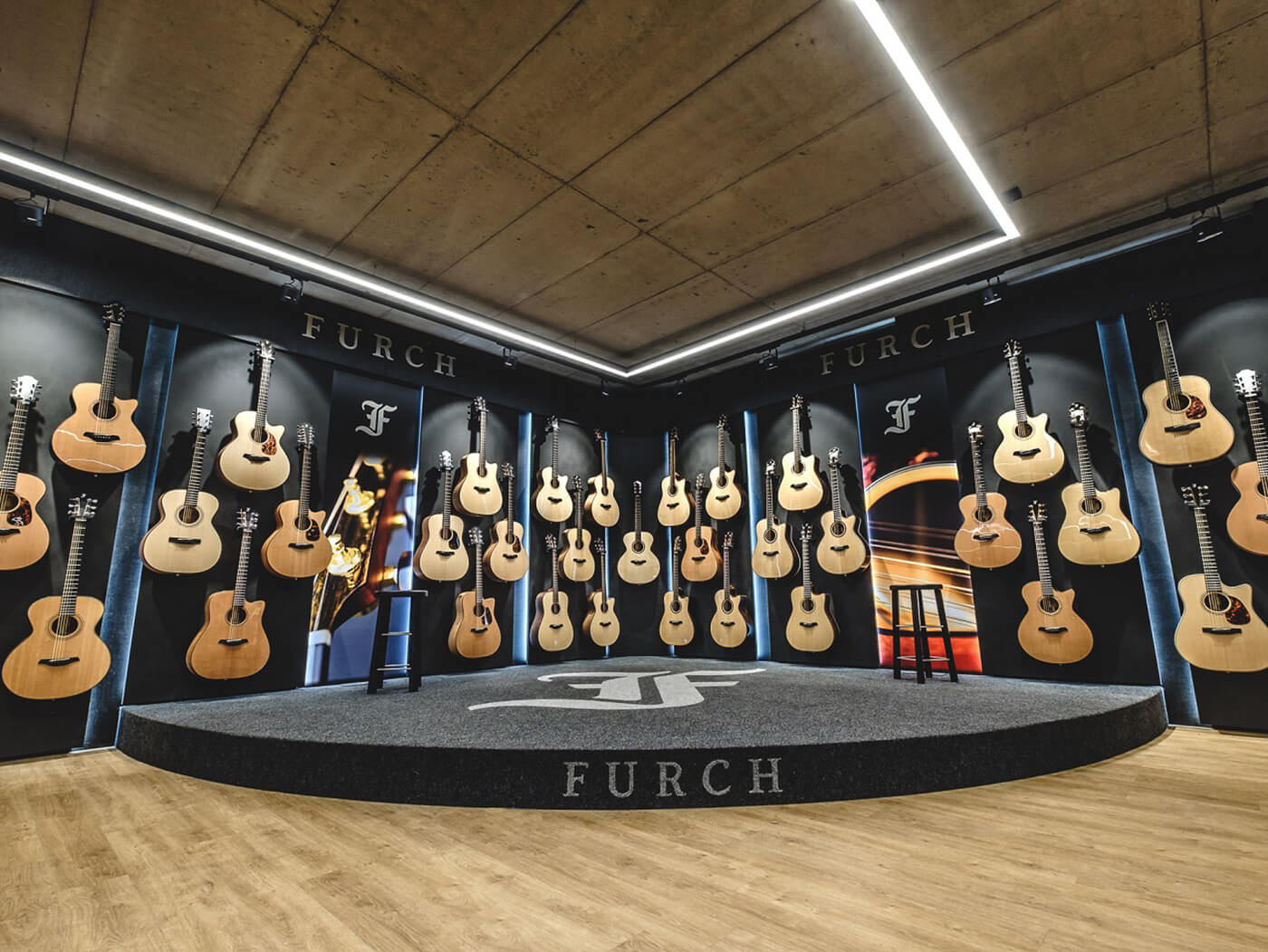 Furch showroom of acoustic guitars