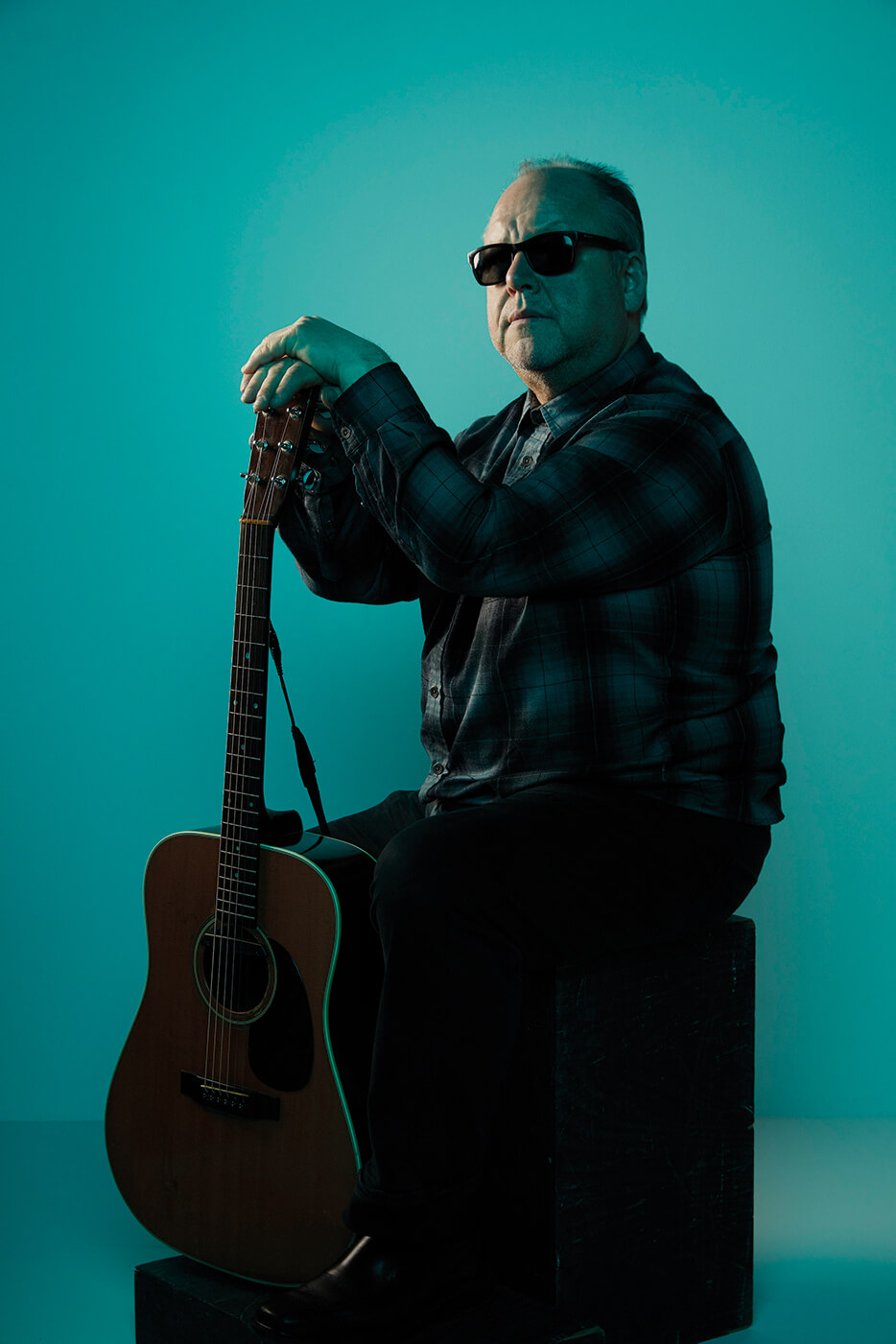 Pixies Black Francis portrait palms on guitar headstock