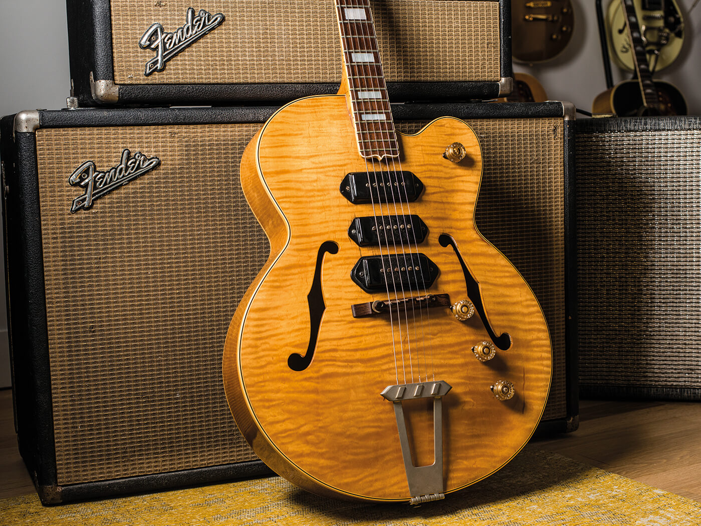 T-Bone Walker Gibson 1949 ES-5 style shot pictured against Fender amp
