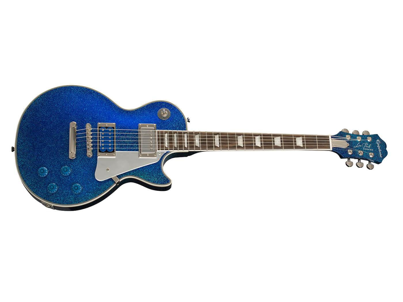 The new Epiphone Tommy Thayer Electric Blue Les Paul Outfit.