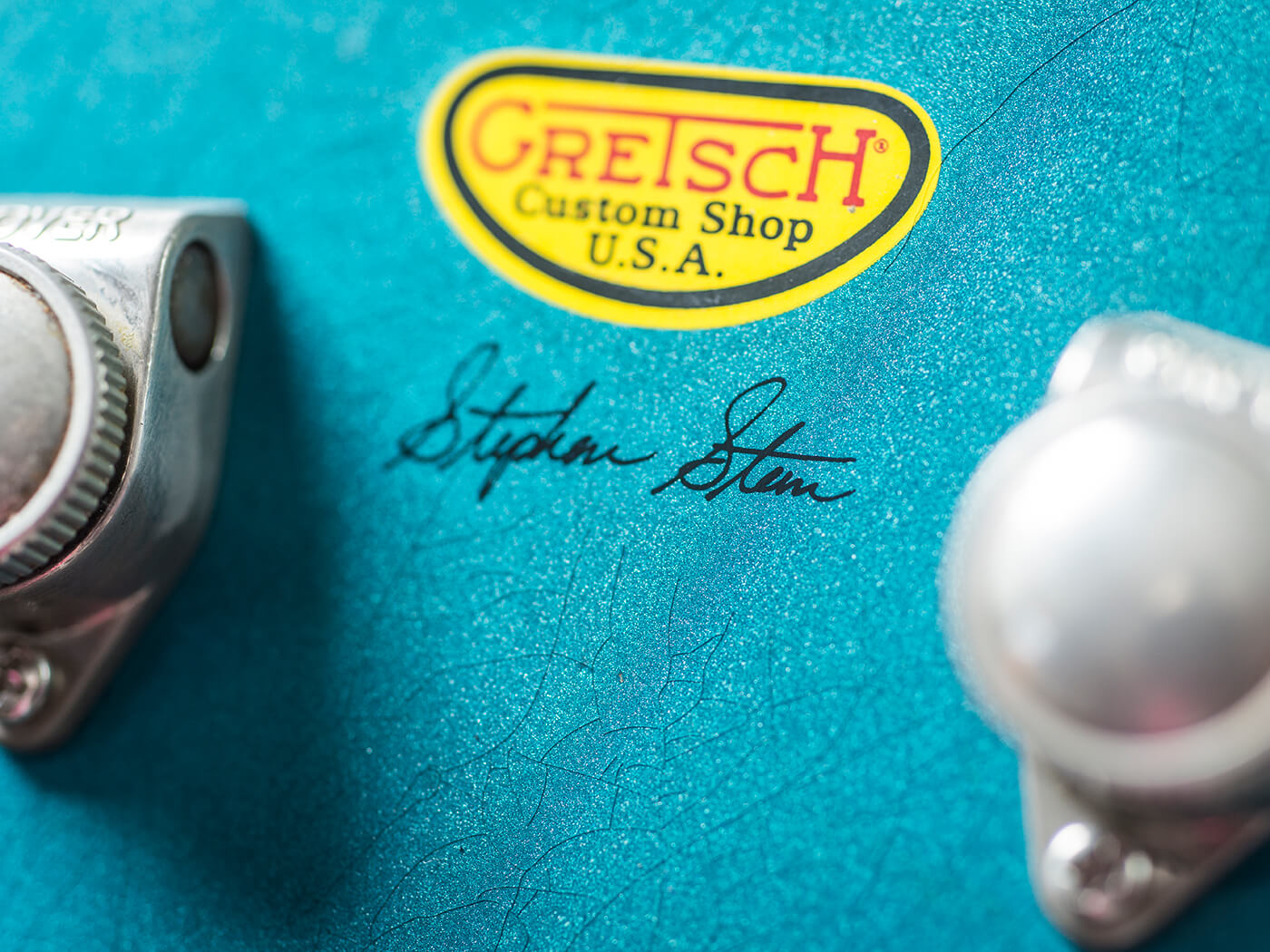 Scott Holiday's Gretsch Custom Shop Stephen Stern Masterbuilt Blue Penguin (Headstock)