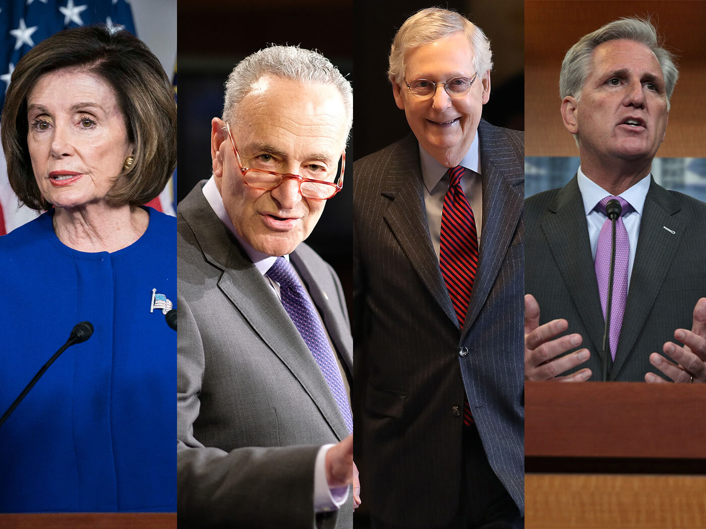 The letter's addressees. L-R: Speaker of the House Nancy Pelosi, Senate Democratic leader Chuck Schumer, Senate Majority Leader Mitch McConnell and House Minority Leader Kevin McCarthy.