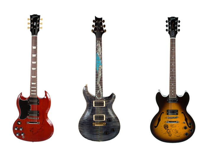 Some of the guitars to be auctioned off.