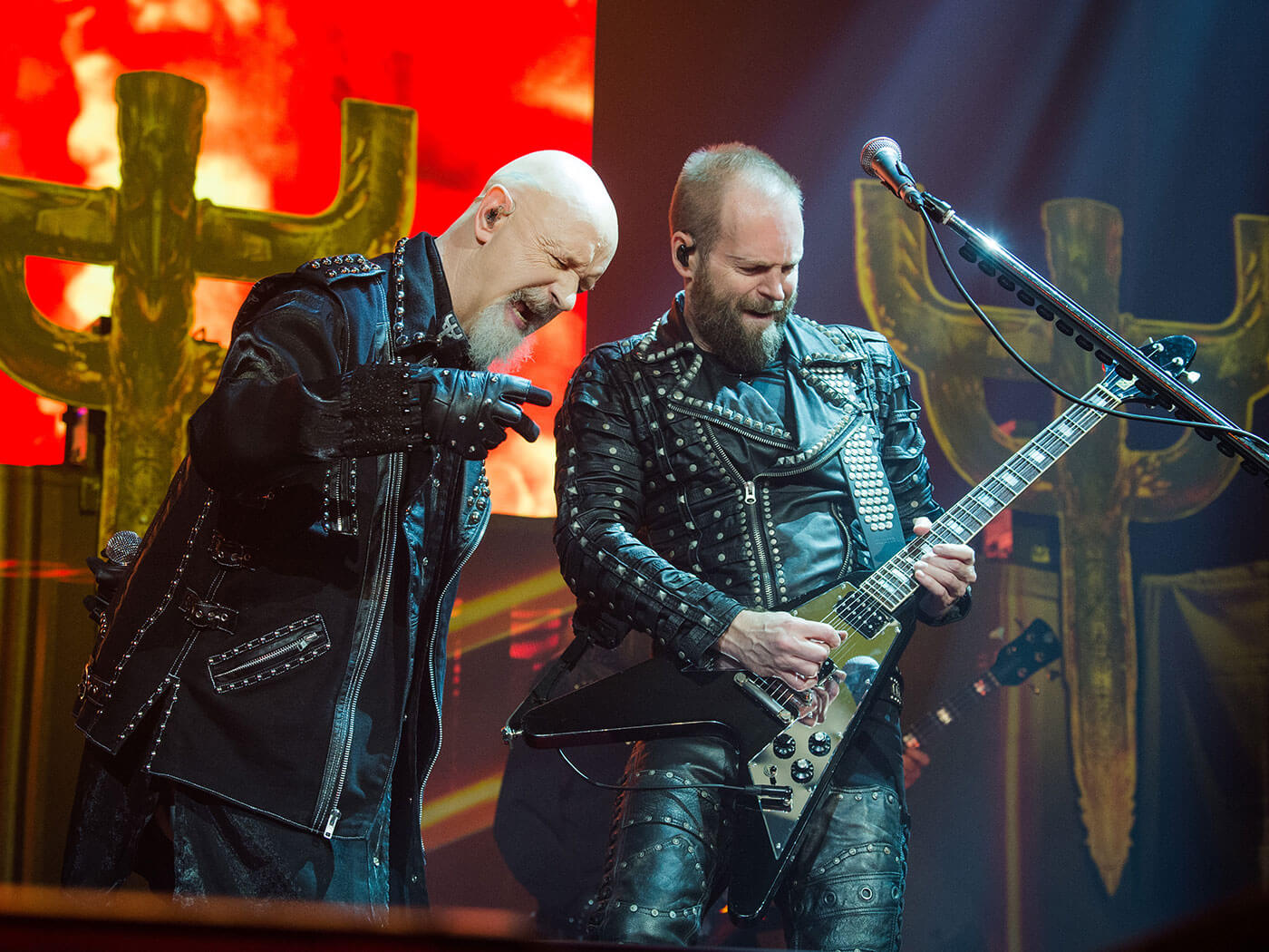 Rob Halford on stage with Judas Priest