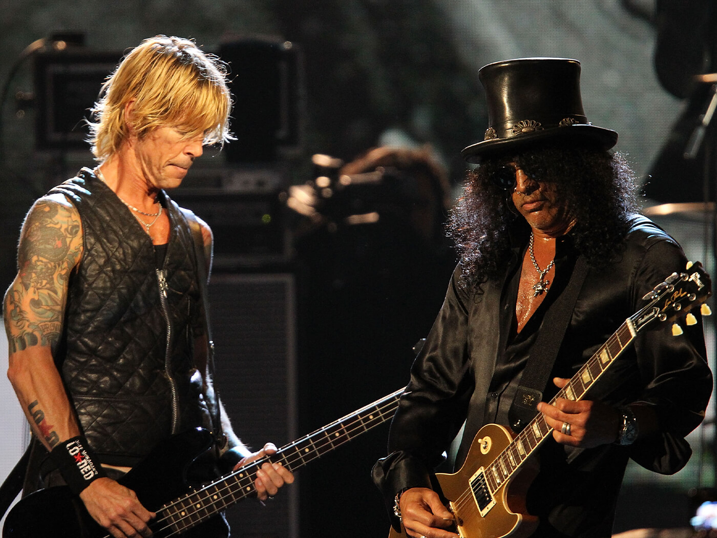 Slash and Duff McKagan onstage