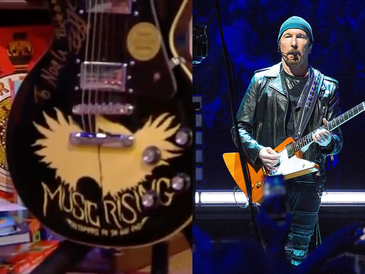 The Edge and the guitar he gifted Noah Rafferty