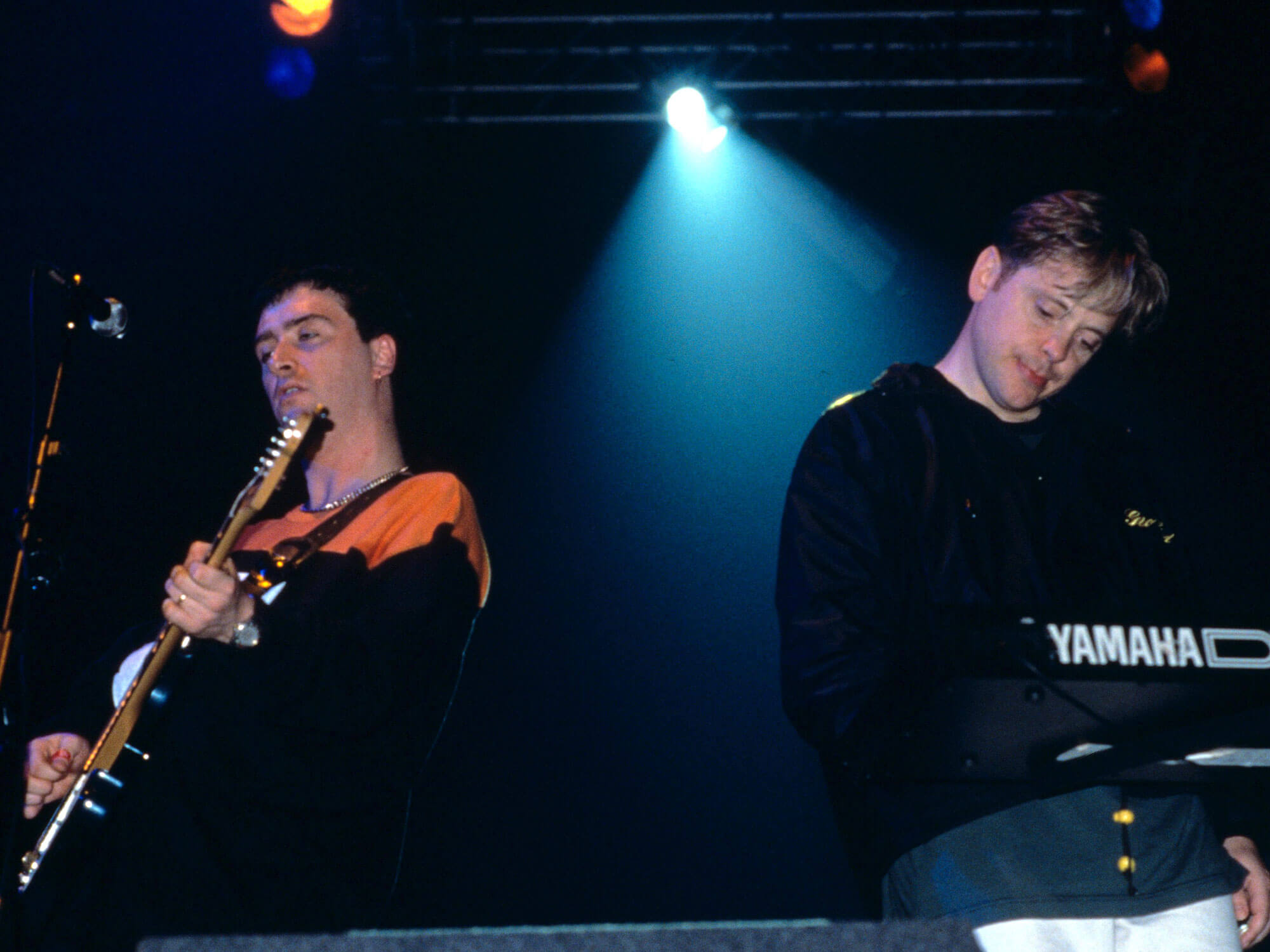 Johnny Marr and Bernard Sumner performing as part of Electronic.
