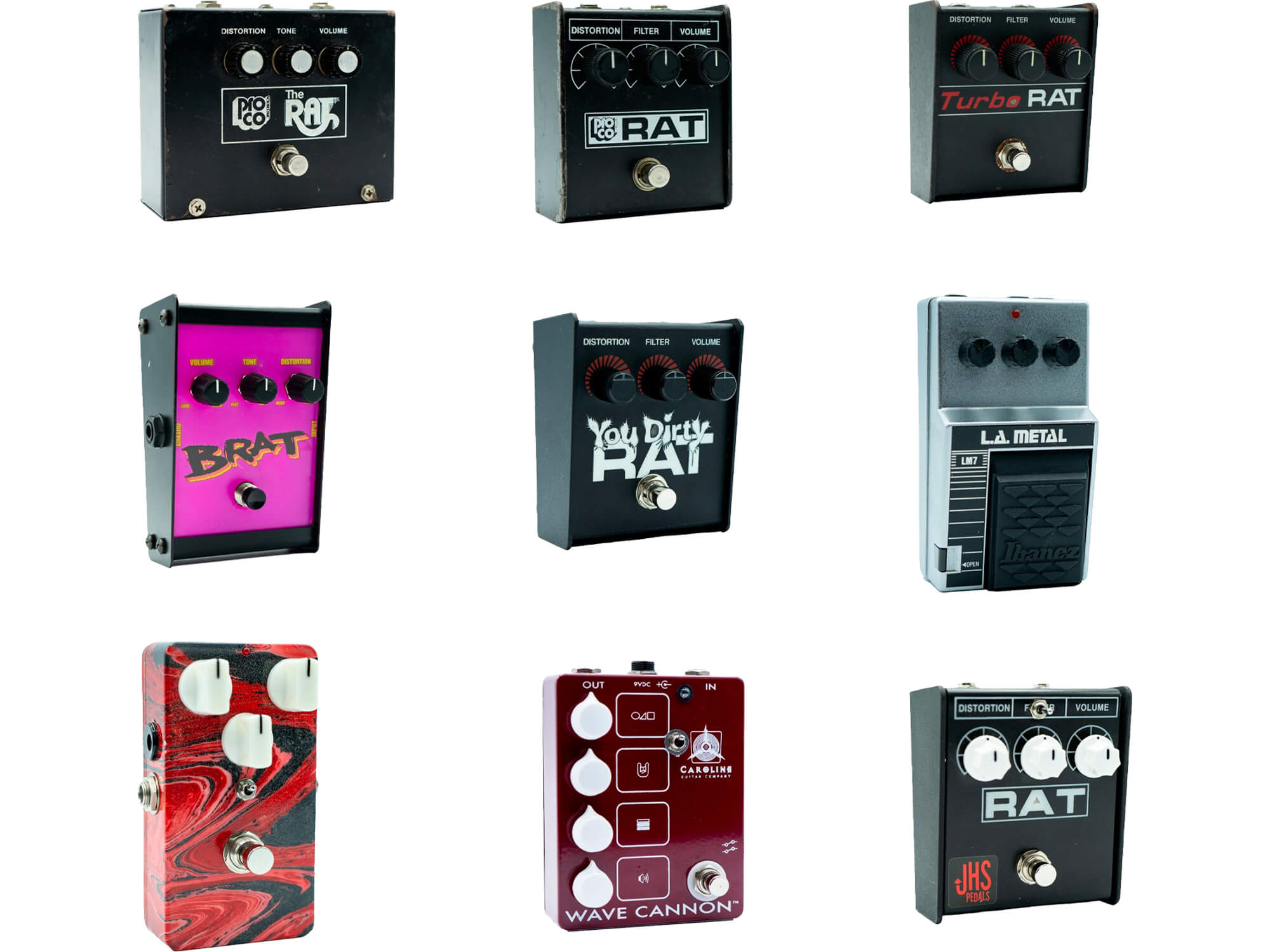 Nine Rat pedal variants