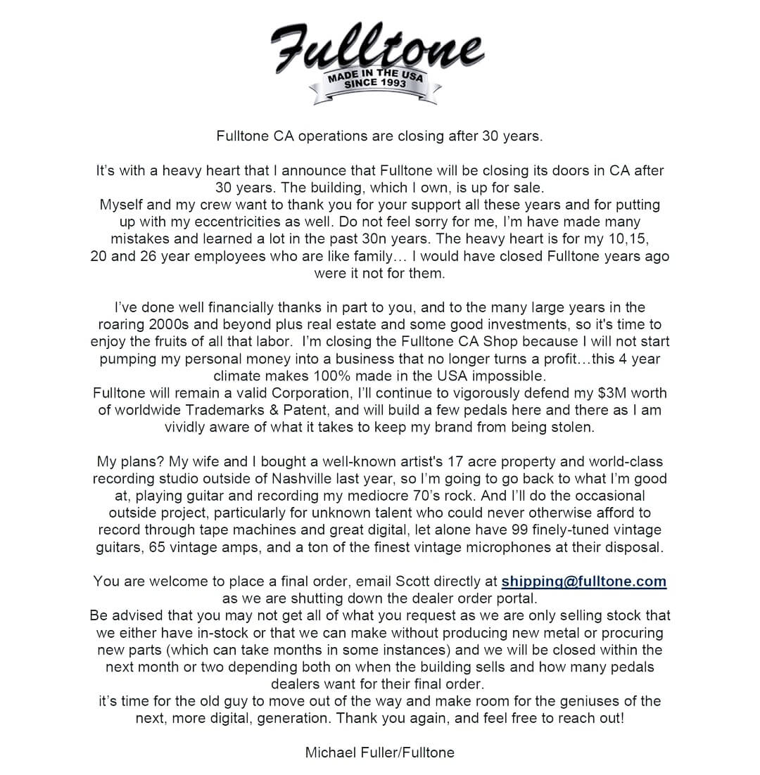 Fulltone CA statement