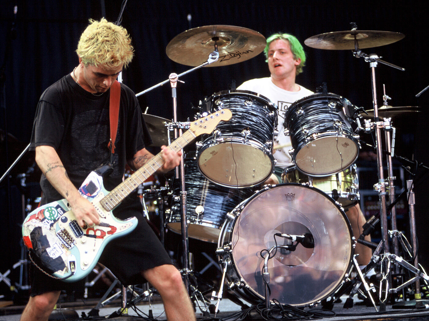 Billie Joe Armstrong (Left) and Tré Cool of Green Day performing at Live 105's BFD 1994 at Shoreline Amphitheater.