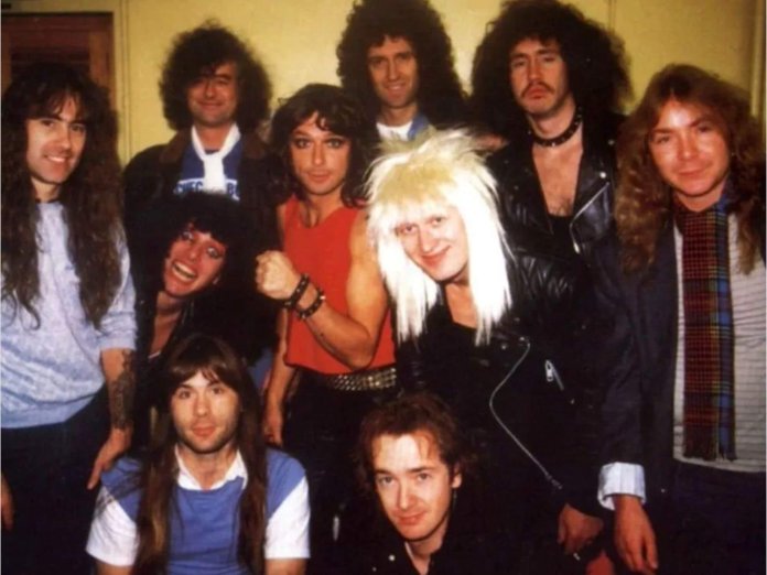 Jimmy Page shared photo of himself with Iron Maiden, Brian May and Bad News in 1986