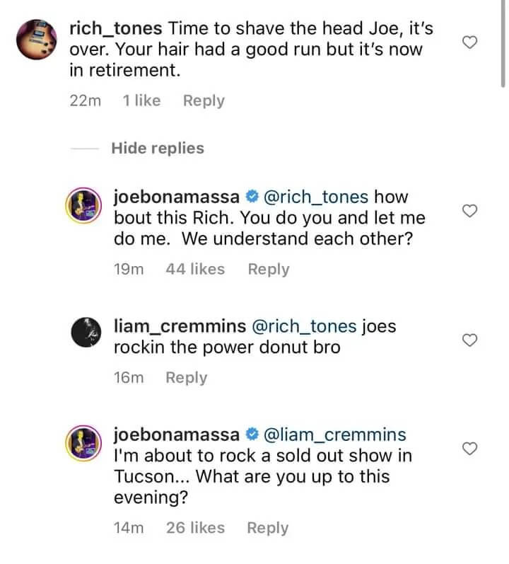 Joe Bonamassa Instagram comments