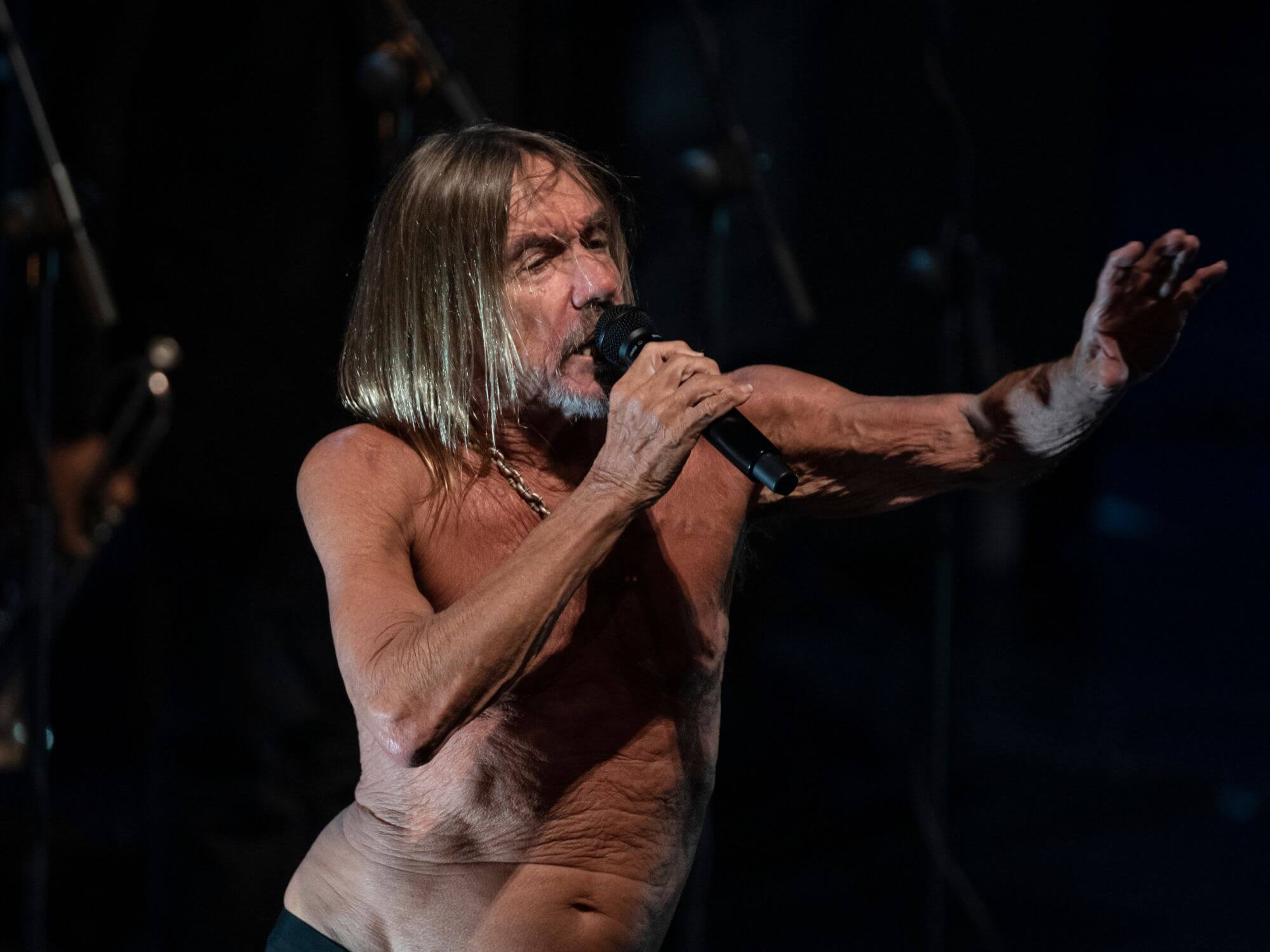 Iggy Pop performing onstage in 2022
