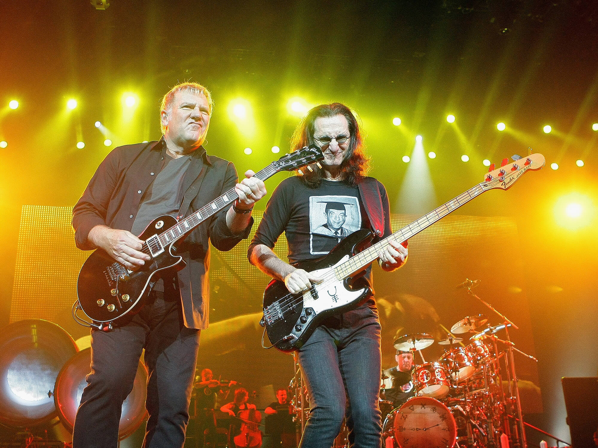 Alex Lifeson and Geddy Lee of Rush perform at HP Pavilion on November 15, 2012 in San Jose, California.