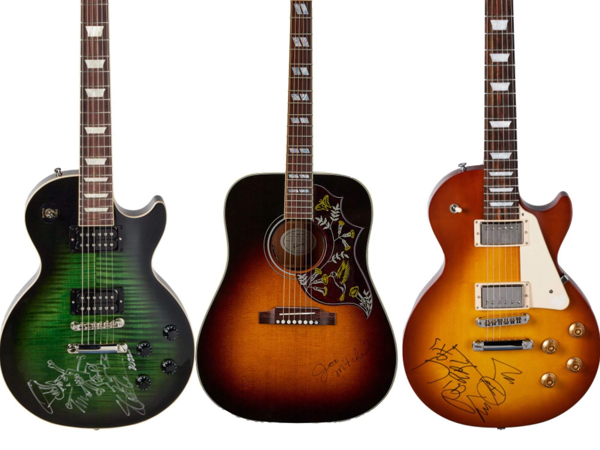 Julien's Auctions MusiCares charity auction 2023 - guitars signed by Slash, Joni Mitchell and Joe Perry