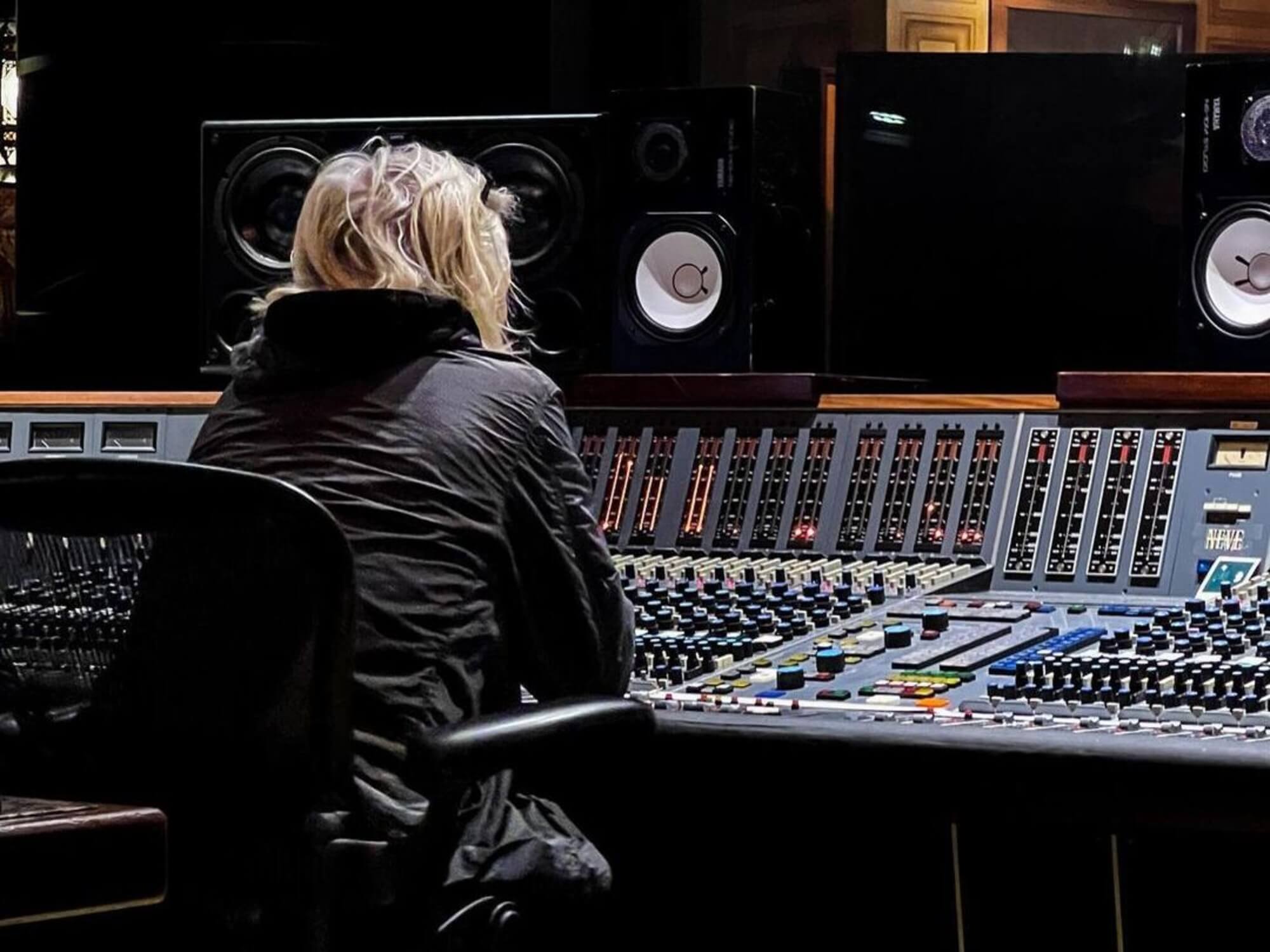 Bob Rock and Mötley Crüe in the recording studio