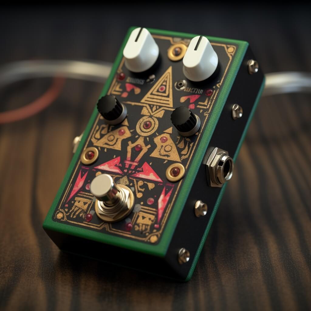 Legend Of Zelda pedal with dark emerald colours and gold triforce design