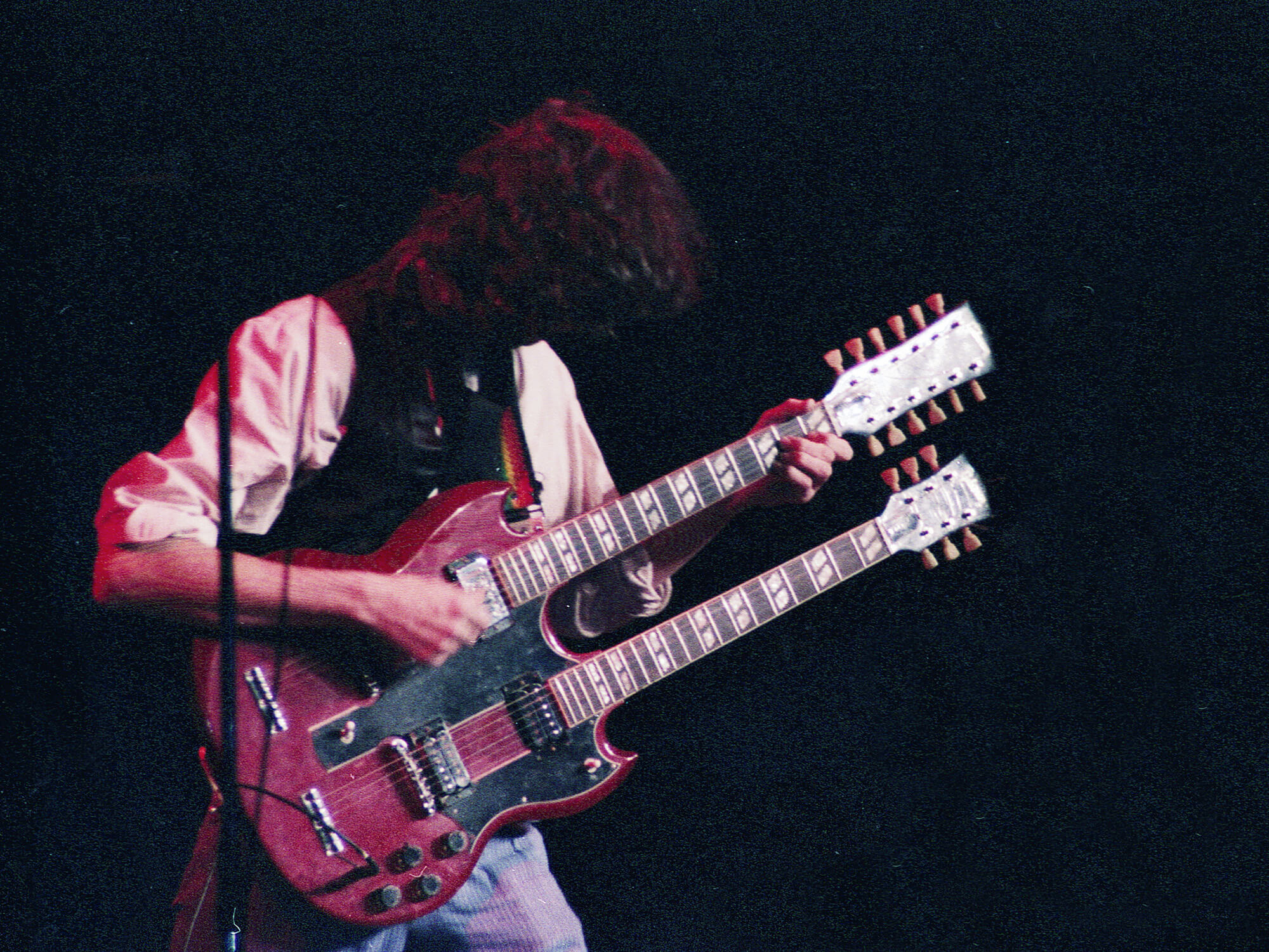 Jimmy Page of Led Zeppelin on stage in 1983