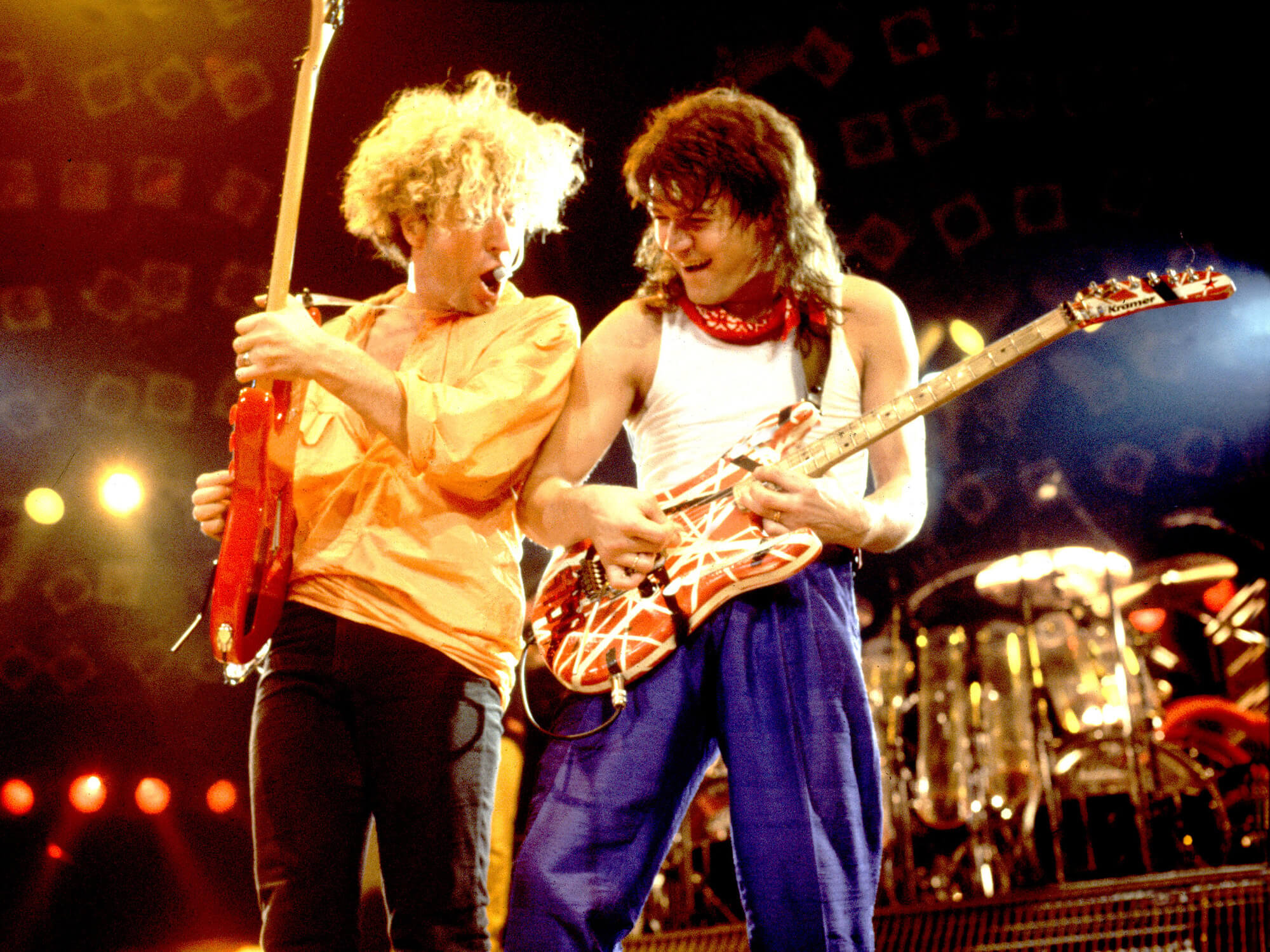 Sammy Hagar and Eddie Van Halen on stage in 1986