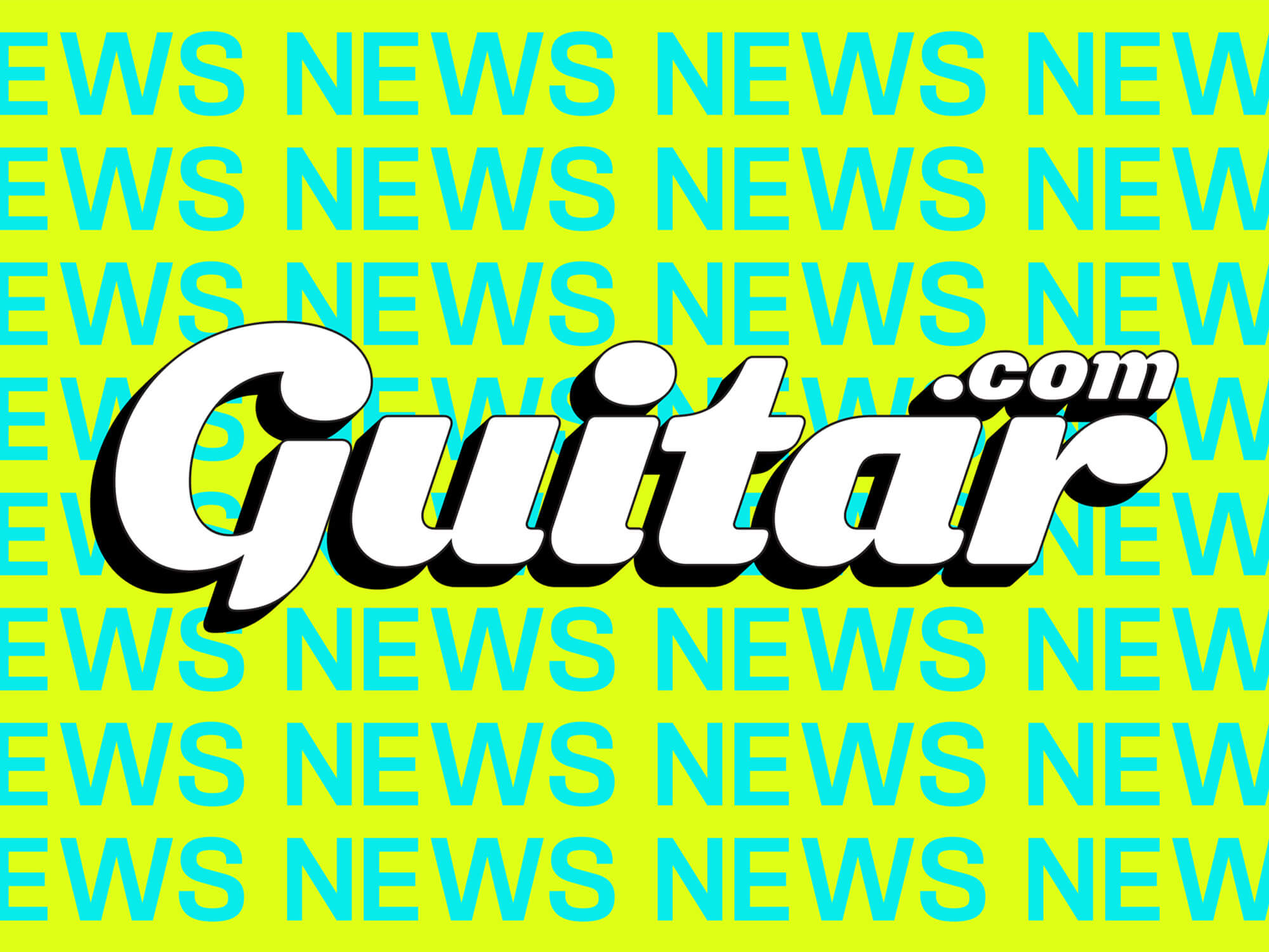 Guitar.com logo on a green background with the word "news" written repeatedly