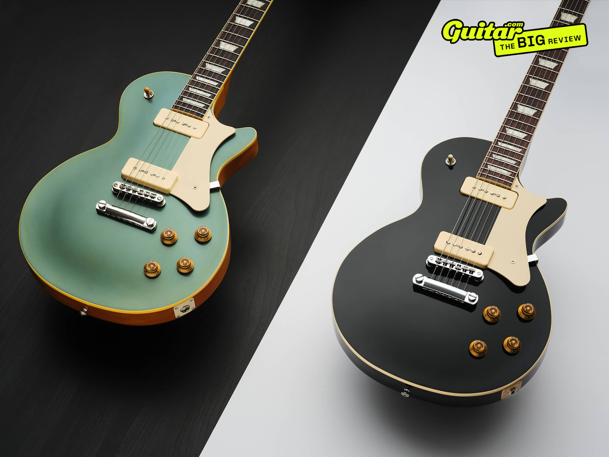 Heritage H-150 P90 Standard (black) and Custom Core (blue) by Adam Gasson