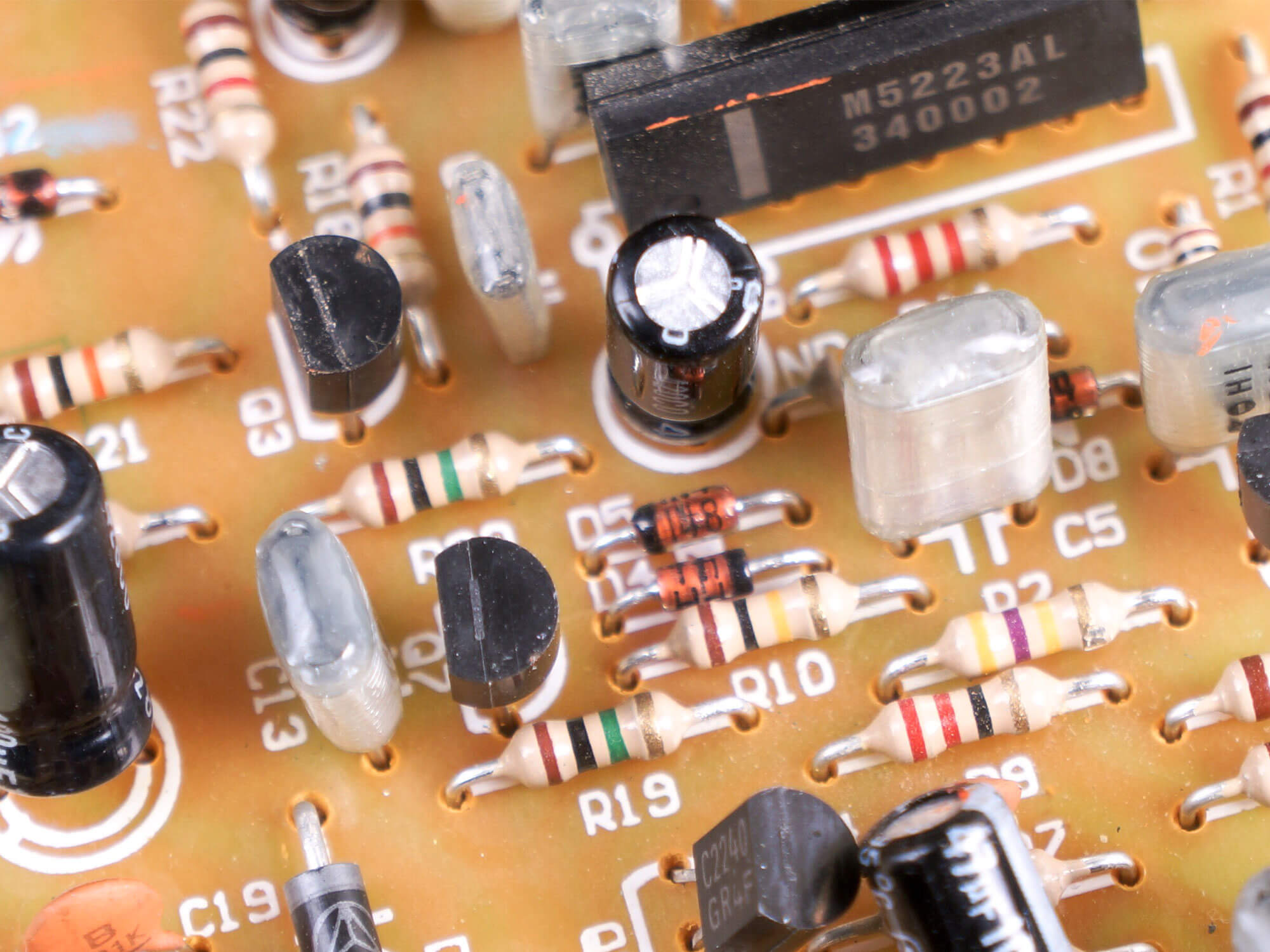 A guitar pedal circuit board