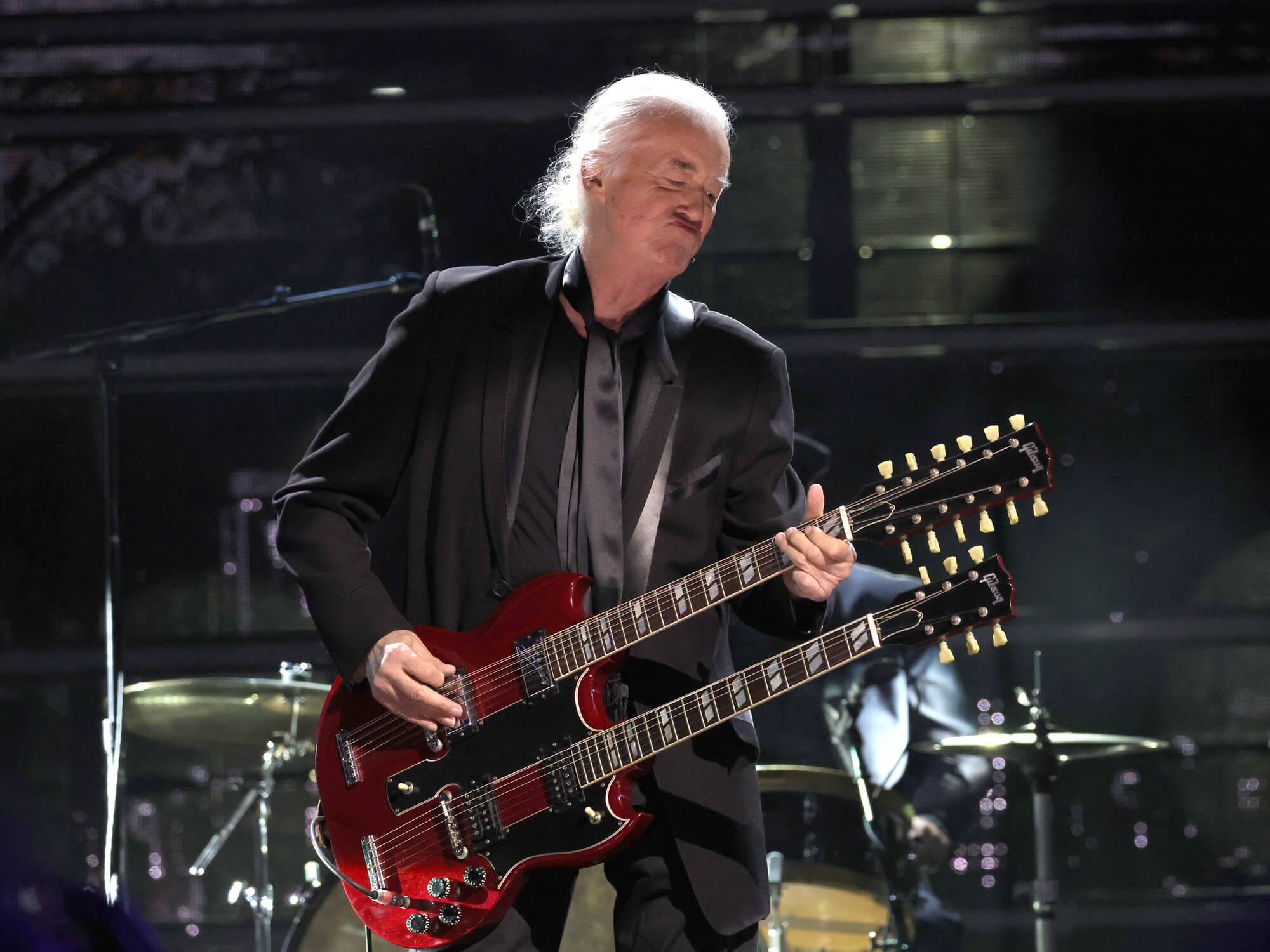 Jimmy Page performs onstage during the 38th Annual Rock & Roll Hall Of Fame Induction Ceremony
