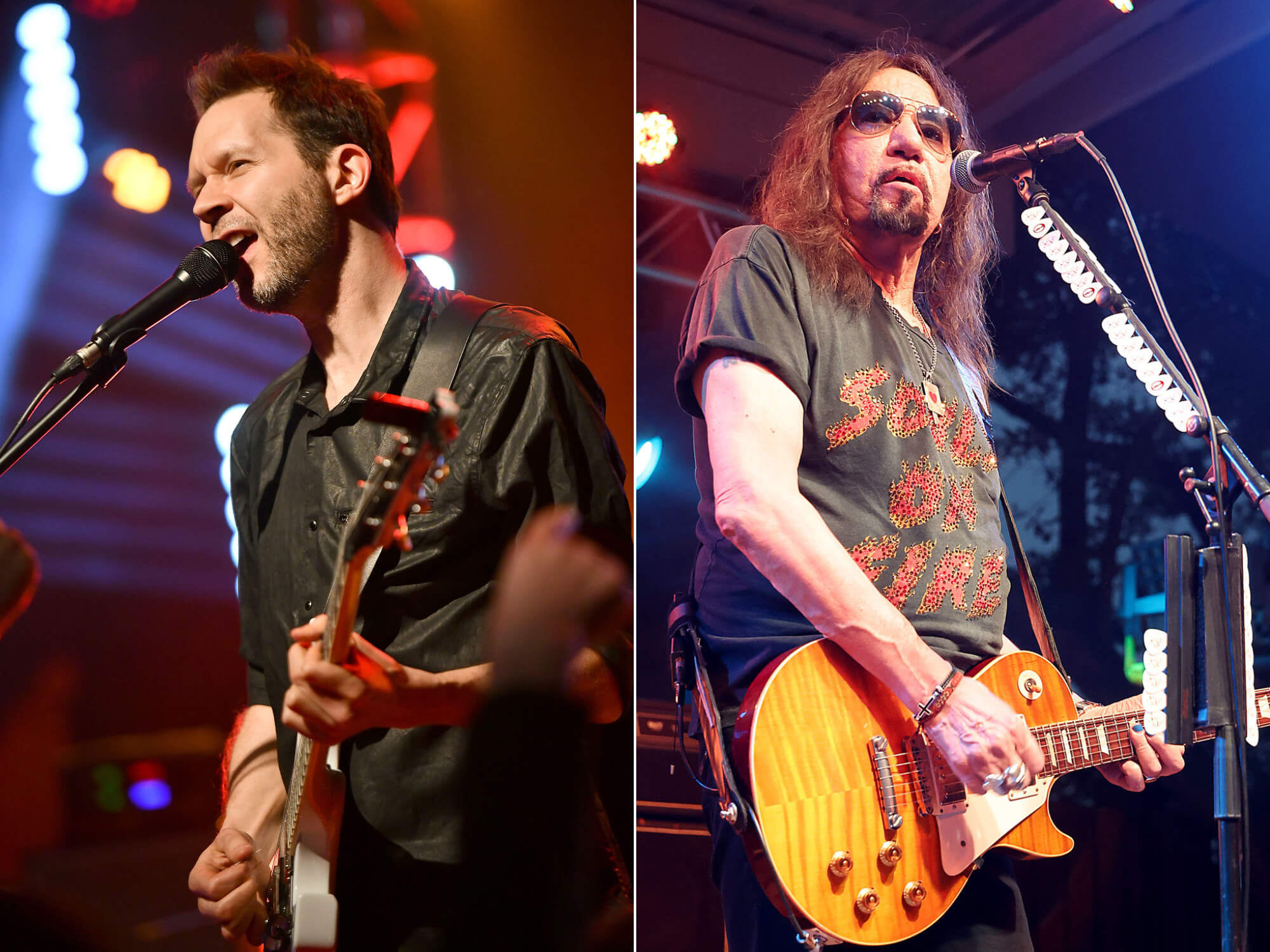 Paul Gilbert and Ace Frehley split image