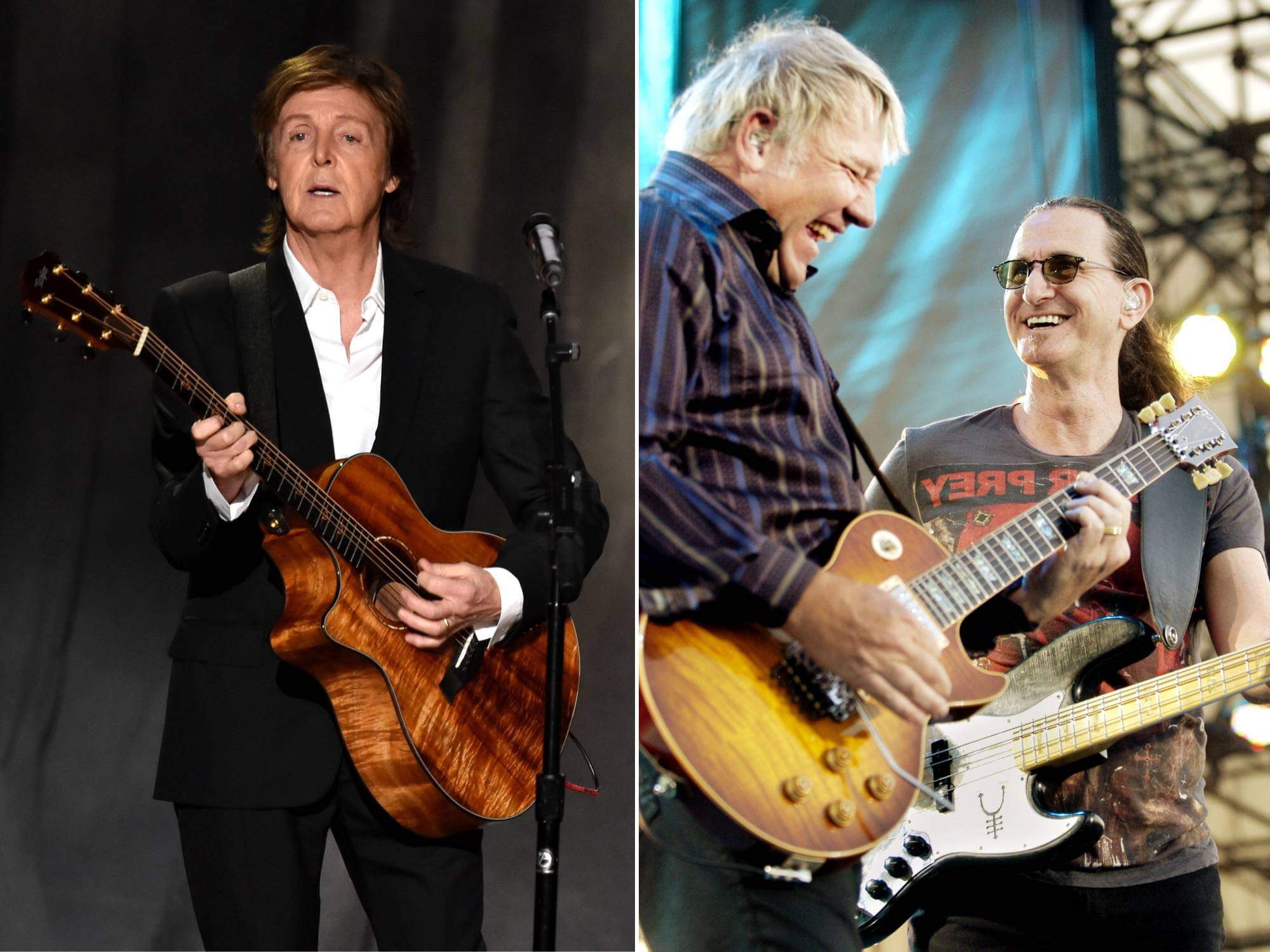 Paul McCartney and Rush's Alex Lifeson and Geddy Lee