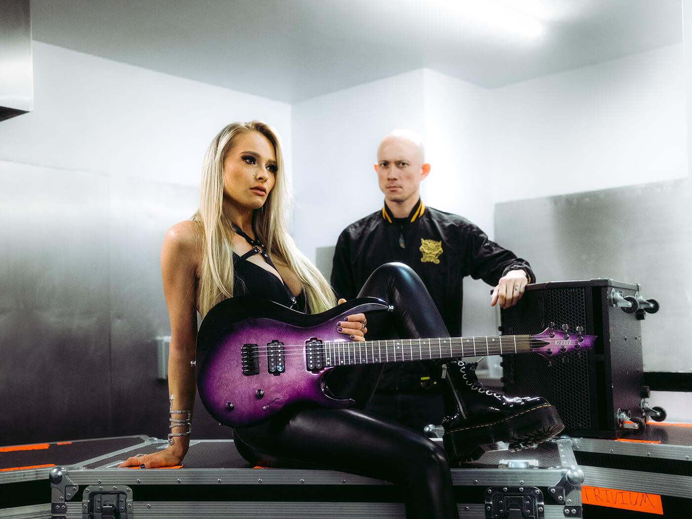 Sophie Lloyd with Kiesel guitar and Matt Heafy of Trivium