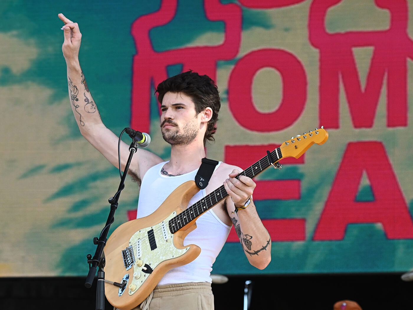Eric Butler of Mom Jeans performing at Riot Fest 2022, photo by Daniel Boczarski/Getty Images