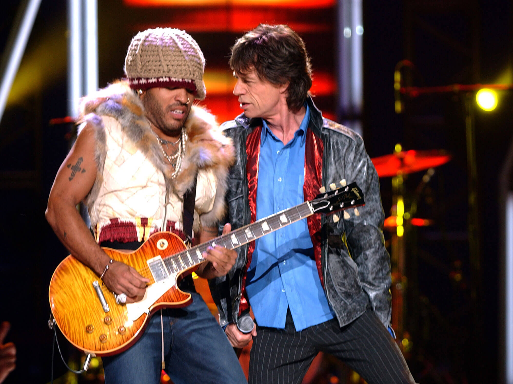 [L-R] Lenny Kravitz and Mick Jagger