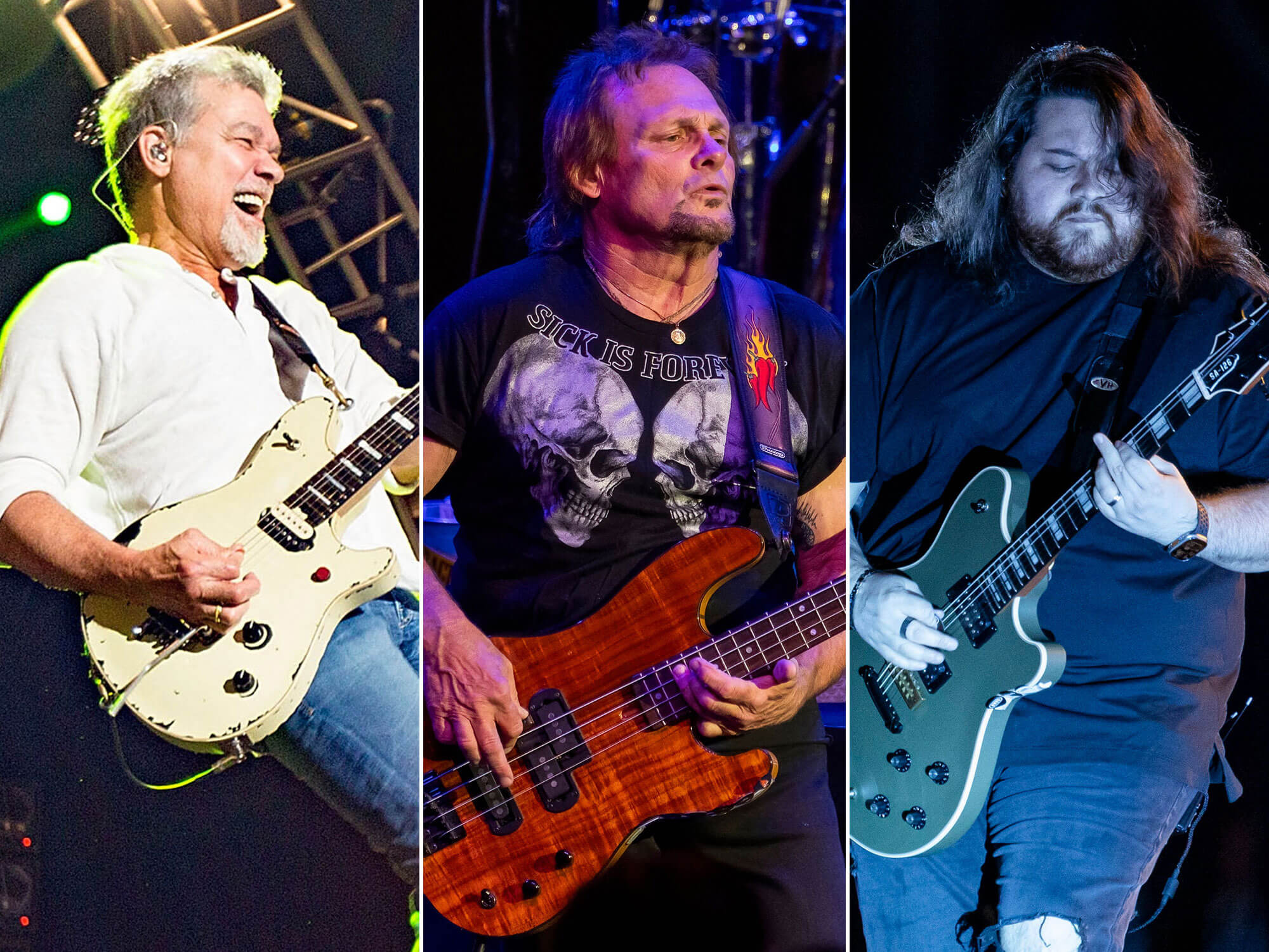 [L-R] Eddie Van Halen, Michael Anthony and Wolfgang Van Halen