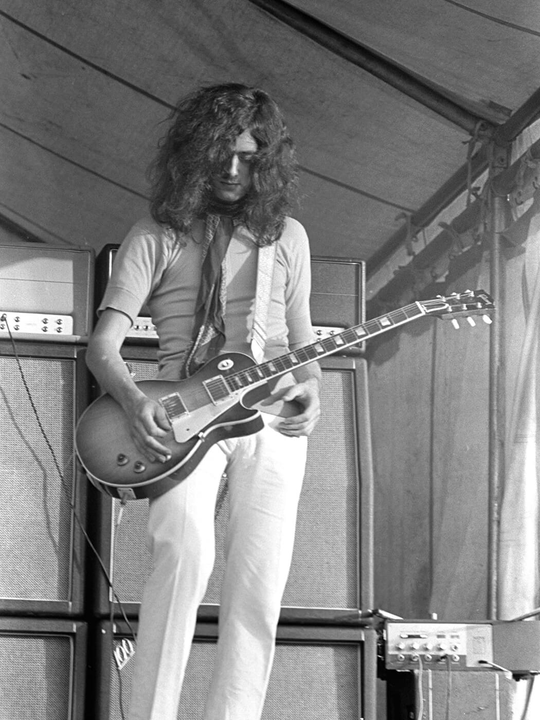 Jimmy Page performing at the Bath Festival in 1969, photo by Chris Walter/WireImage via Getty Images