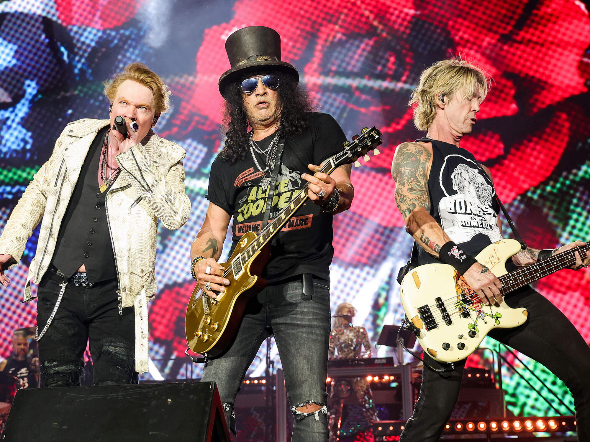 [L-R] Axl Rose, Slash and Duff McKagan of Guns N' Roses