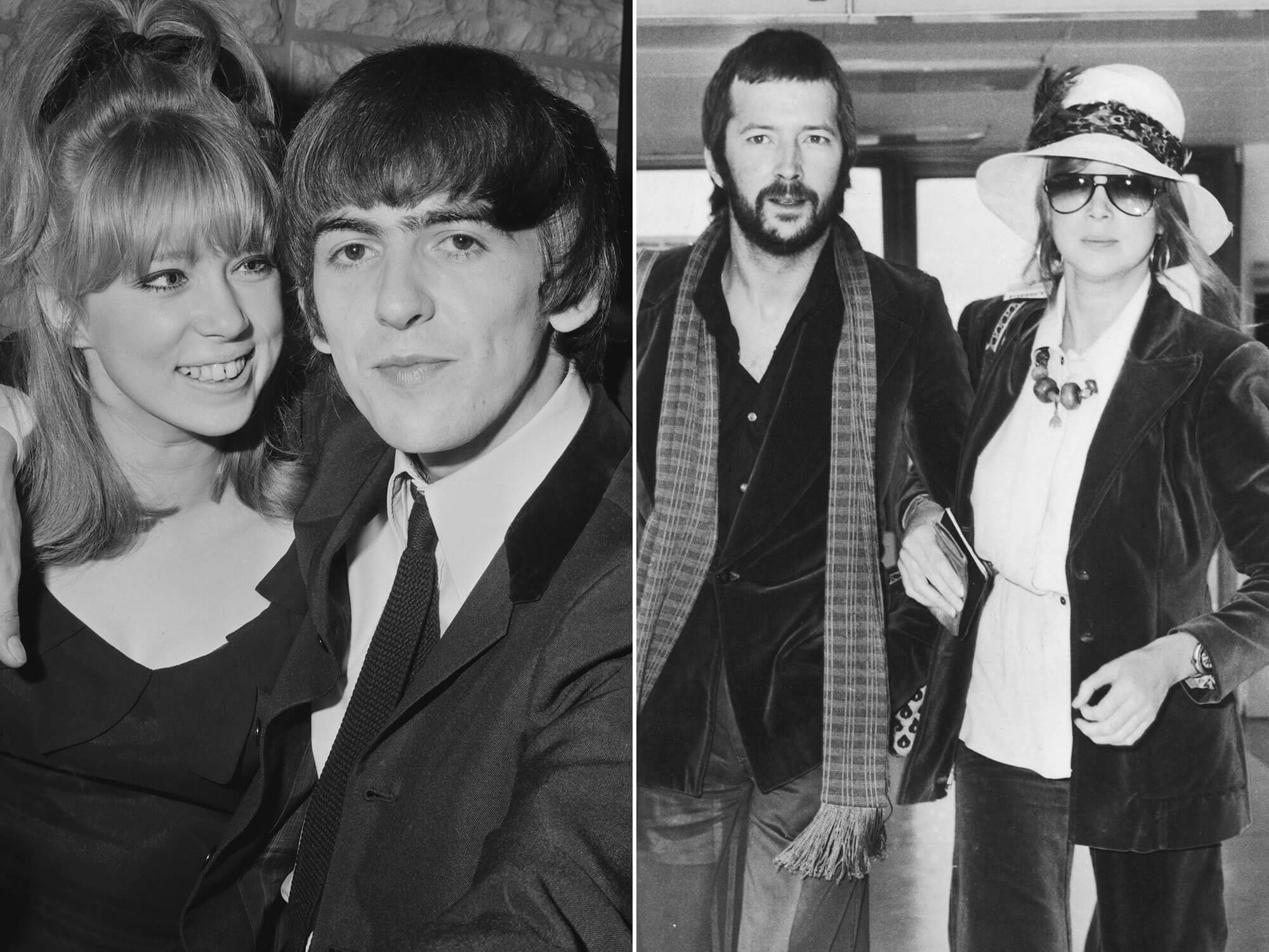 [L-R] Pattie Boyd with George Harrison, and Pattie Boyd with Eric Clapton