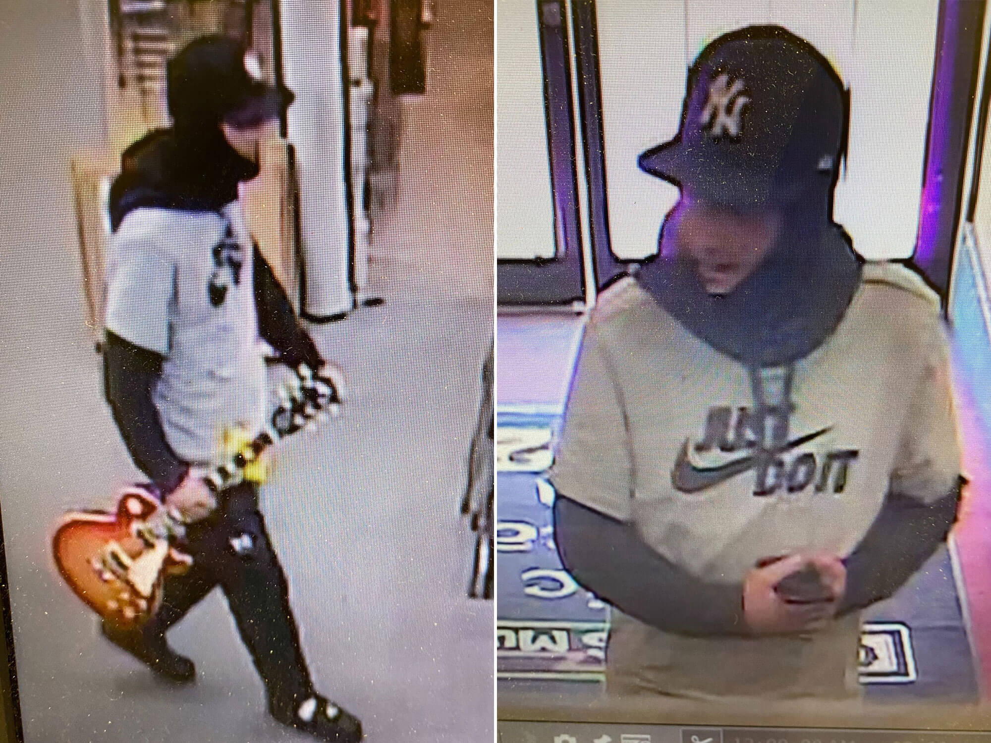 CCTV showing a man stealing a Gibson Les Paul from a guitar store