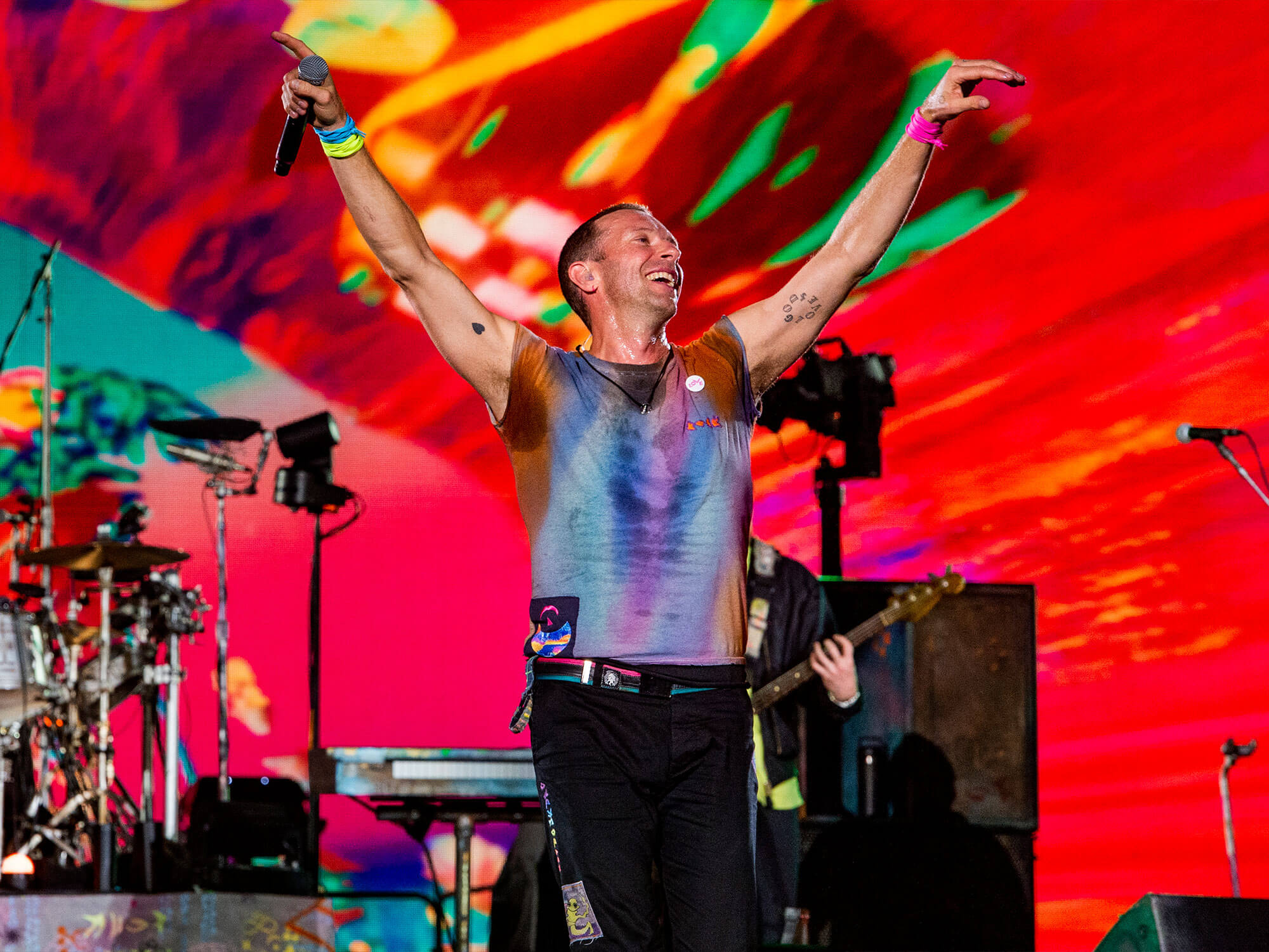 Chris Martin of Coldplay performing onstage