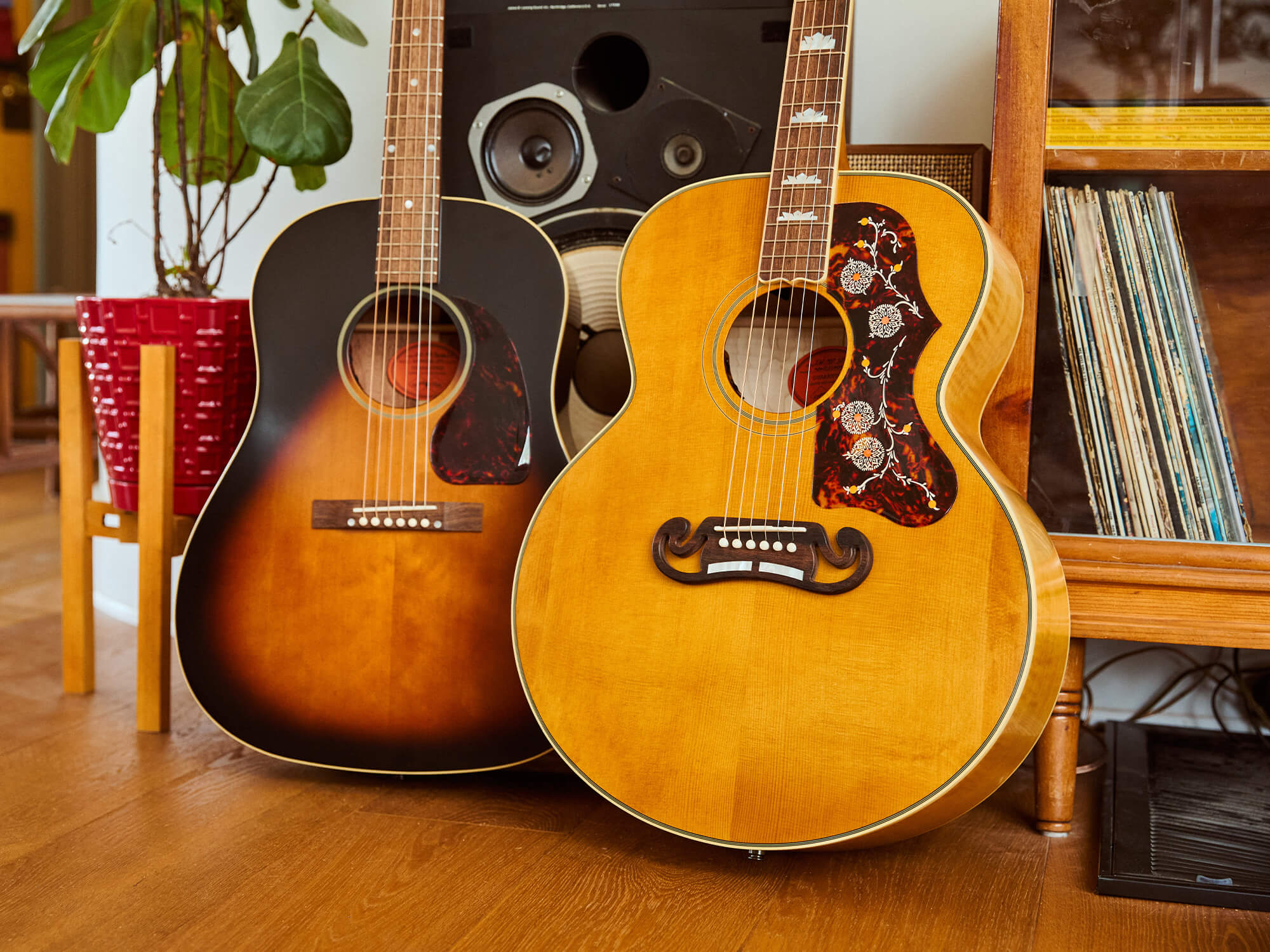 Inspired by Gibson acoustics - the 1942 Banner and the SJ-200 - photographed together.