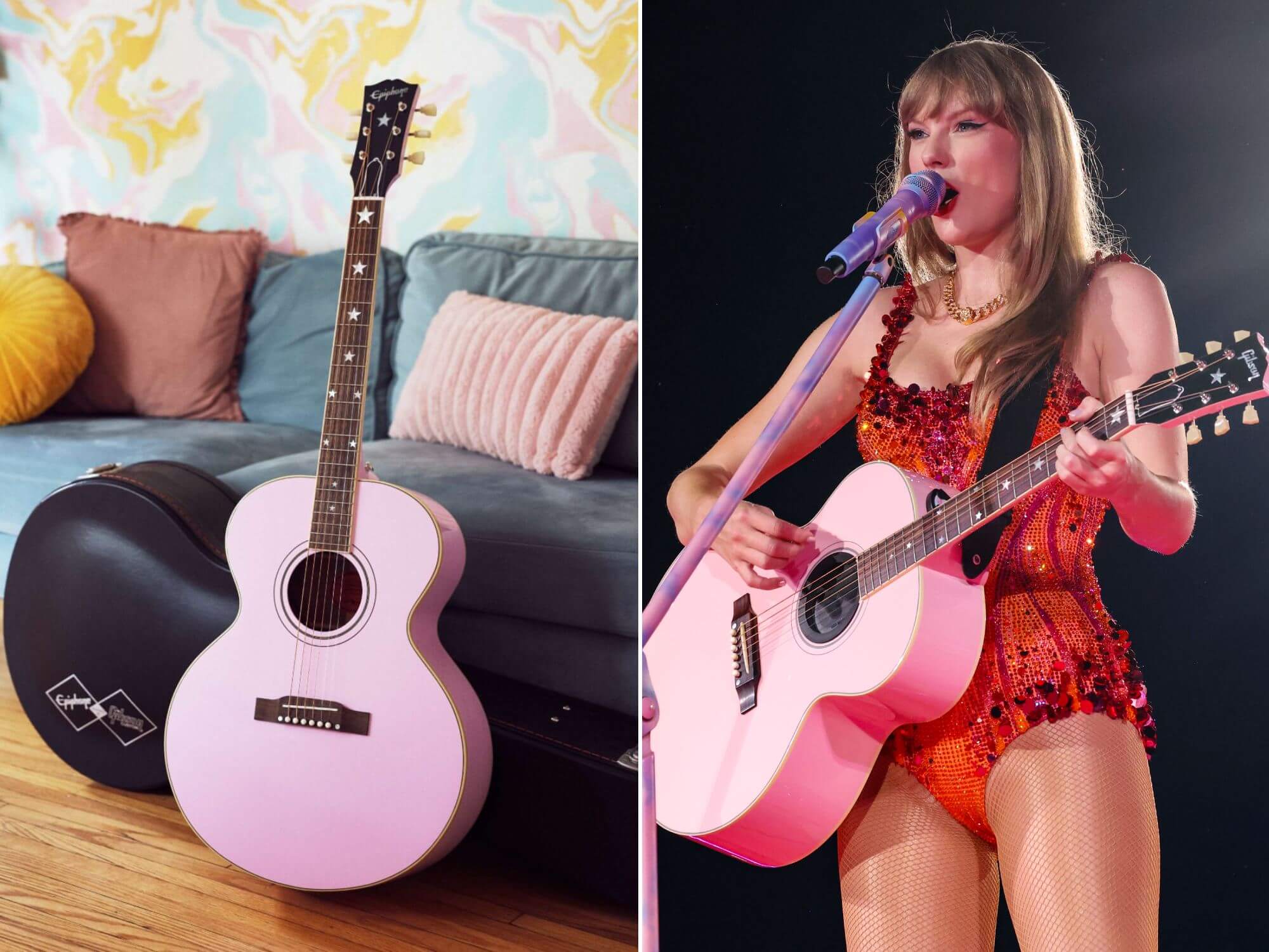Epiphone J-180 LS and Taylor Swift with her Gibson J-180