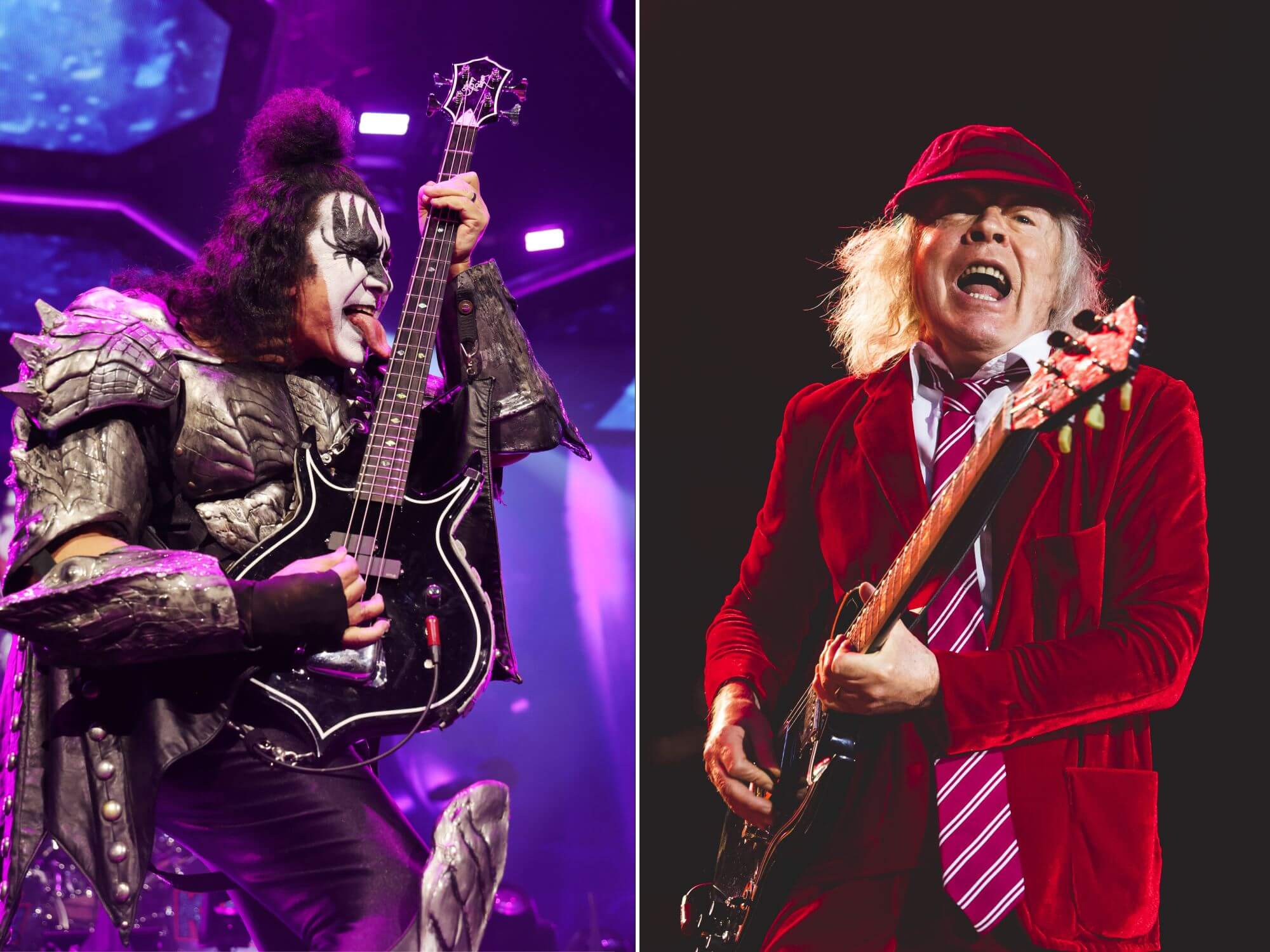 Gene Simmons of Kiss and Angus Young of AC/DC