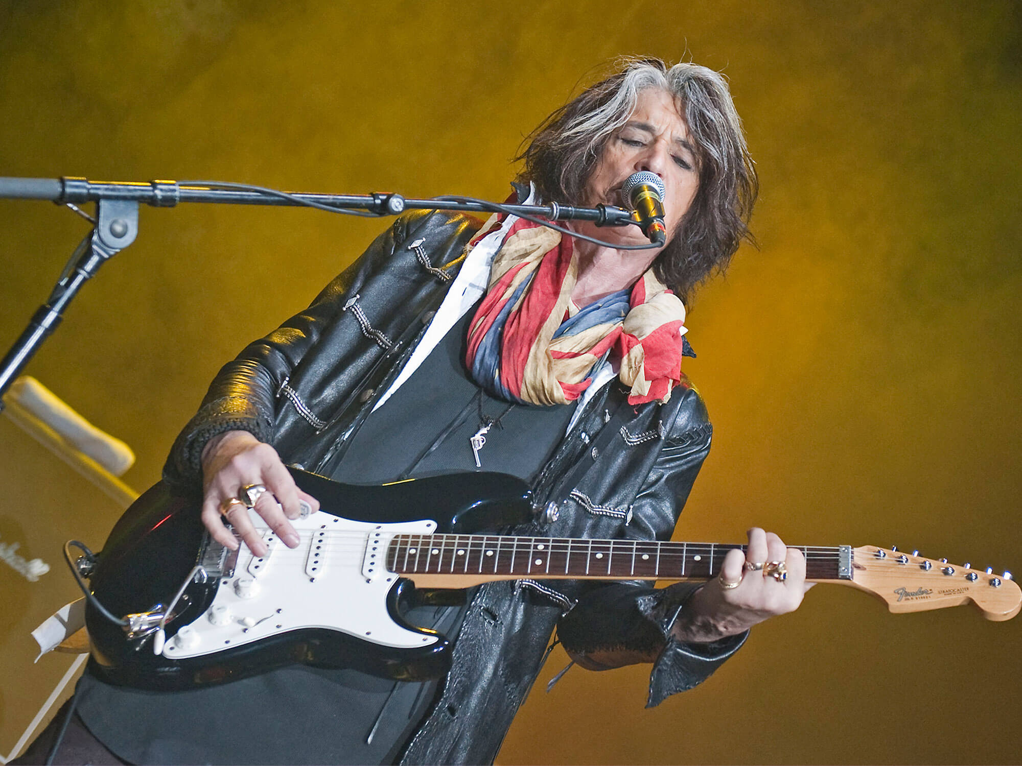 Joe Perry performing live with a Fender Stratocaster